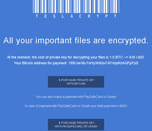 Figure 7. European ransom demand of 1.5 BTC or €600 by prepaid card.